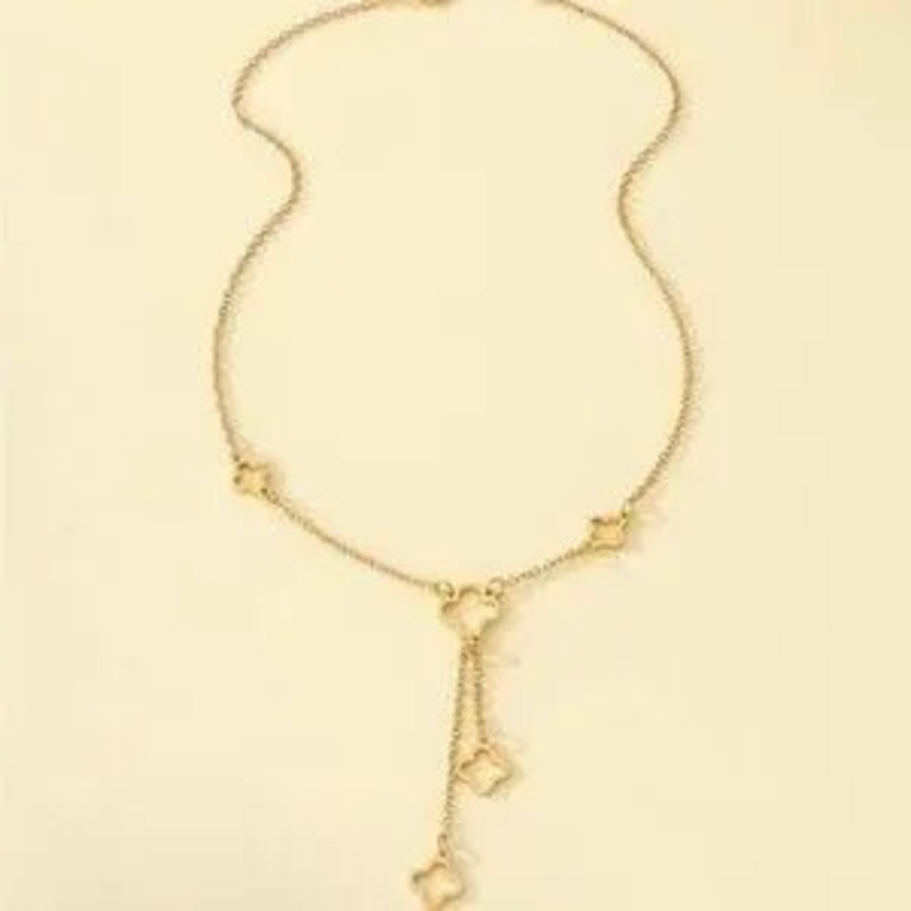 Gold Clover Charm Lariat Necklace